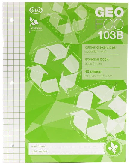 Cahier Canada écolo quadrillé 1cm 40p