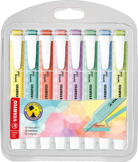 Ens. 8 surligneurs Stabilo Swing cool pastel