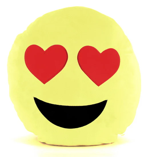 Coussin emoticone yeux en cœur