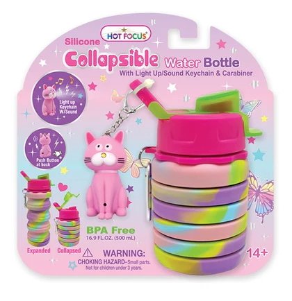 Bouteille rétractable rose avec porte-clés Chat