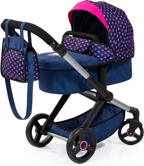 Poussette pour poupées avec motifs coeurs
