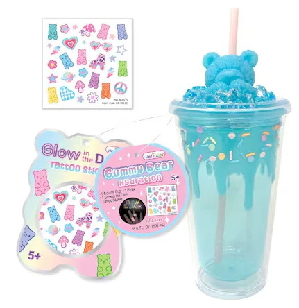 Verre et autocollants gummy bear bleu