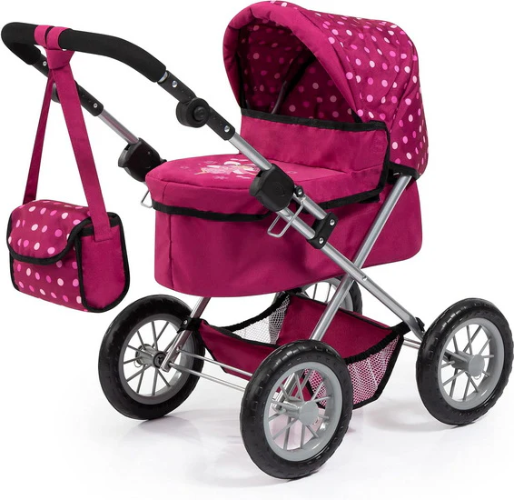 Poussette pour poupées à pois rose