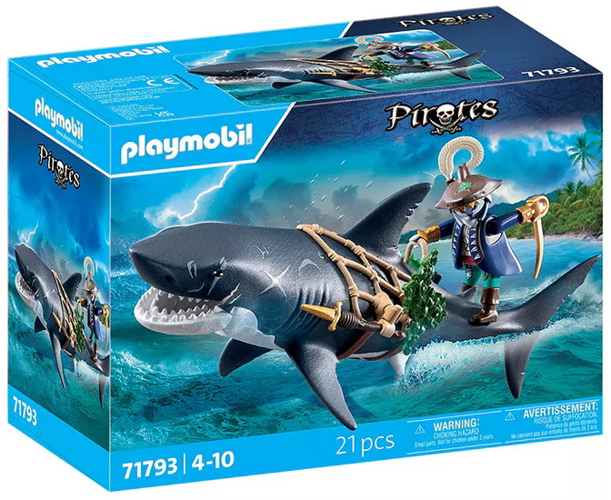 Pirate et requin geant avec machoire articulée