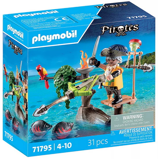 Pirate avec arbalete, flèche et poissons