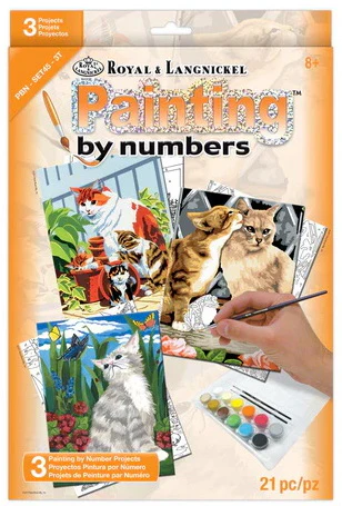 Ens. 3 peintures à numéros Chatons