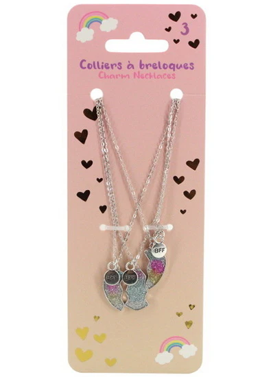 Ens. 3 colliers à breloques cœur