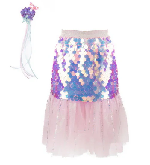 Ensemble jupe sirène et pince à cheveux rose à paillettes 4-6 ans